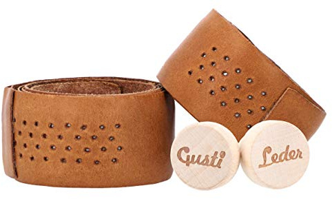 Gusti Leder Lenkerband Fausto C. – 80 cm Griffband selbstklebend (2er Set) – Gravelbike- & Rennrad Lenkerband Leder inkl. Korkstopfen für sicheren Halt