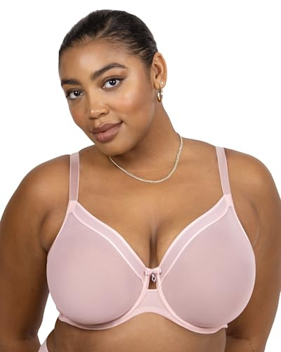 Curvy Couture Women's Sheer Mesh Full Coverage Unlined Underwire Bra, Blushing Rose, 34DD