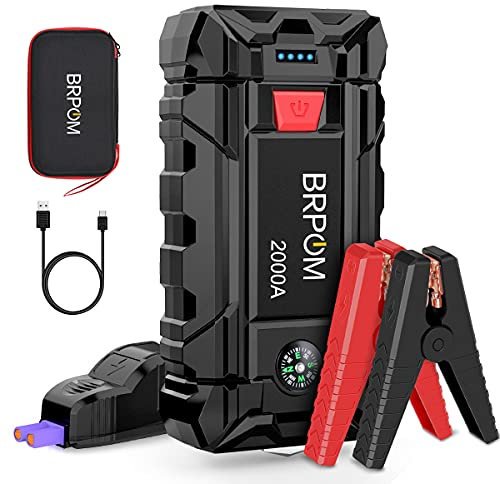 BRPOM Arrancador de Coches, 7000A 21800mAh Arrancador de Baterias de Coche 12V(para 8.0L de Gasolina o 6.5L de Diésel), Jump Starter Portátil, Carga Rápida QC3.0, Espera Larga
