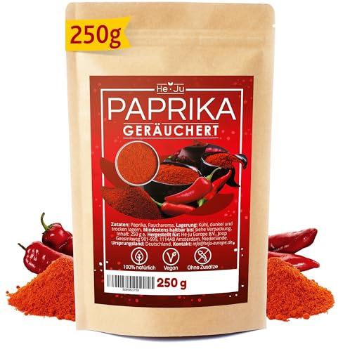 He-Ju Geräuchertes Paprikapulver (smoked) süß, 250 g Paprika geräuchert süß gemahlen, vegan, glutenfrei