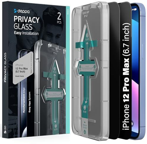 Deppa |2 Stück| Sichtschutz für Iphone 12 Pro Max (6.7 Zoll) mit Schablone Privacy Anti Spy Glas, Folie, Schutzfolie, Schutzglas, Displayschutz, Sichtschutzfolie