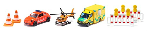siku 6332, Presentsetet Räddning, VW Beetle-ambulansbil, Mercedes-ambulansbil, Helikopter, Leksaksset, Plast,Metall, Flerfärgad, 2 spärrar och 2 vägstrutar ingår