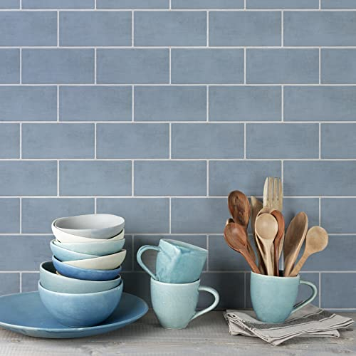 Fliesenaufkleber Blaues Weißes Rechteck Mosaikfliesen PVC Klebefliesen Bad Wasserdicht Küchenrückwand Folie Küchenrückwand Selbstklebend Dauerhaft Fliesenfolie 30x15cm/24 pcs