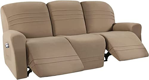 Sesselschoner für Relaxsessel Fernsehsessel 3 Sitzer Relaxsessel Bezüg Sesselauflage Relax mit Armlehnen und Taschen und langem Fußteil Stretch Fleece Sesselüberwürfe Sesselbezug (Sand)