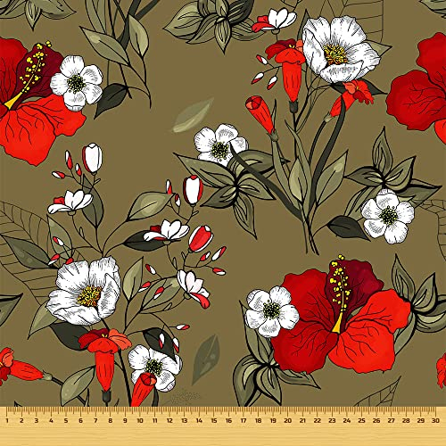 HEKO PANELS Stoff Oxford Wasserdichte Meterware CanvasPolyester Stoff Zum Nähen Nähstoffe Möbelstoffe Dekostoffe Handwerken Wasserabweisend Blickdicht Blumen Cappuccino 100 x 155 cm