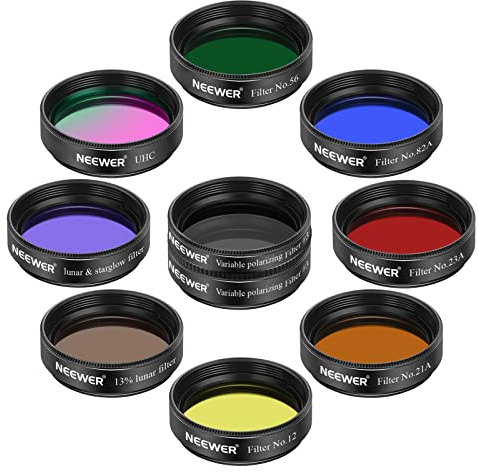 NEEWER 1.25 Teleskop Okular Filter Set (10er Pack),5xPlaneten Farbfilter,2xVariabler Polarisationsfilter,UHC Filter,Mond & Sternenlichtfilter,13% Mondfilter für Sternbeobachtung, Nachthimmel
