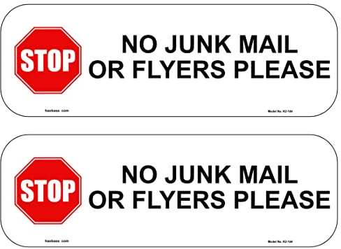 Haobase 2 Pcs No Junk Mail Or Flyers Please Sign Sticker - 15 cm x 5 cm - Self Adhesive Vinyl