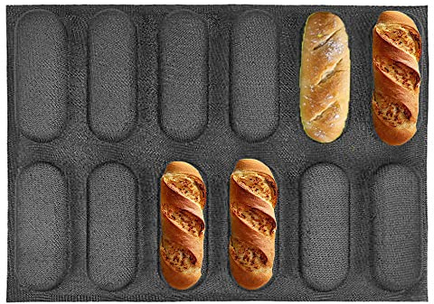 Tiamu -Backform aus Silikon, Backblech Antihaft, Hot Dog Backform, Non Stick rotbackform, Baguetteform, Baking Liners Mat Brotbackform Brot Backen Zubehör (12 Loaf, Black)