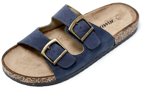 JOMIX Ciabatte Uomo Estive Cuoio Sandali con Fibbia, Pantofole in Pelle, per Casa, Mare Spiaggia Comode SU8042-S3 (Blu, 42)