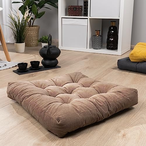 Paco Home Bodenkissen Boden Kissen Sitzkissen versch. Farben Innen Auflage Weich Dekorativ Rund Uni Yoga Meditation, Farbe:Braun, Größe:50x50x8cm