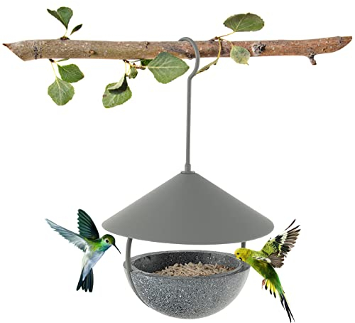 COSTWAY Vogelfutterhaus zum Aufhängen, 2 in 1 Vogelfutterspender & Vogelbad, Futterhäuschen Vogelfutterstation für Wildvögel, Vogelhaus Wetterfest, für Außenbereich Balkon Garten, Grau