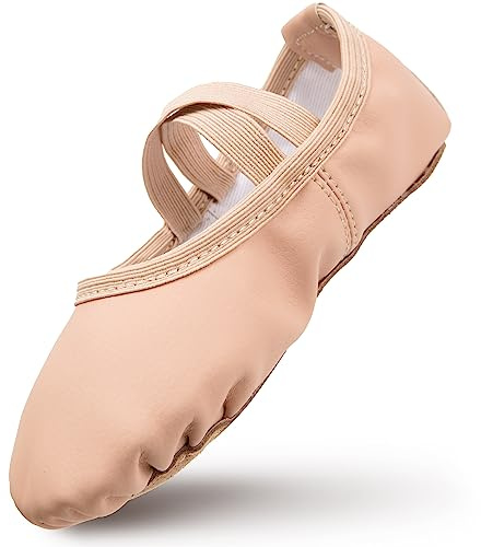 Scarpette Danza Classica Bambina in Pelle Scarpe da Ballo Fodera in Cotone Ispessito Ragazze Ballerina Scarpe con Cinghie Elastiche Incrociate Balletto Rosa EU 29