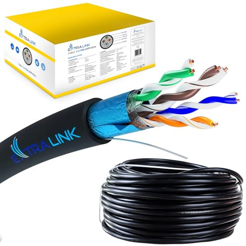 EXTRALINK Cable de red para exterior CAT5E Cable FTP (F/UTP) Cable Ethernet Apantallado 305M 24AWG, Cable red exterior Par Trenzado, Cable Rj45 Cobre, Cubierta exterior PE, Fast/Gigabit Ethernet