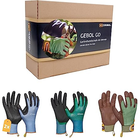 Gebol GO Gartenhandschuh-Set Herren | Größe XL (Gr. 10) | Profi Ausstattung für die Gartenarbeit | Leder- und Strickhandschuh Mix für Gärtner | Für Herren | 4 Paar