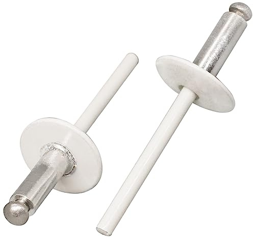 SKIR'CO (100 uds) Remaches ciegos de aluminio con brida grande 4,8 x 16 mm, Mandril de acero inoxidable, RAL 9010 Blanco puro