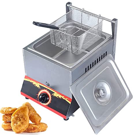 Friteuse à gaz compacte, friteuse GPL/gaz en acier inoxydable, 11L/22L Friteuse à gaz professionnelle de grande capacité avec paniers et couvercle amovibles, puissance de feu réglable, acier inox