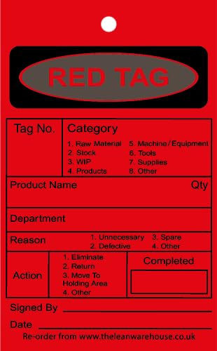 5S Red Tag & Cable Ties - Pack of 100-110 x 70mm - Easy to Write on & Apply to Equipment in Your 5S Event