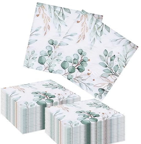 PLATEYTR 80 Piece Eucalyptus Napkins, Green Napkins for Christenings, Vintage Wedding Napkins, Green Wedding Napkins Decorative Napkins