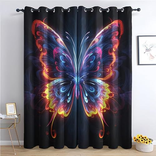 SZLYZM Vorhänge Schmetterling, Verdunkelungsvorhang 2er Set - Vorhang Blickdicht Flamme Muster, Thermovorhang für Deko Wohnzimmer Schlafzimmer Kinderzimmer, Gardinen mit Ösen 200x140 cm (HxB)