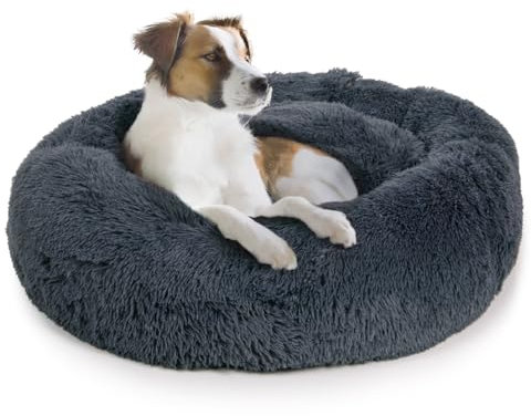 LITTLE LORD | Hundebett Ceddie - Flauschiges Hundekörbchen, Schlafplatz rund - dunkelgrau | ca. Ø 100 cm