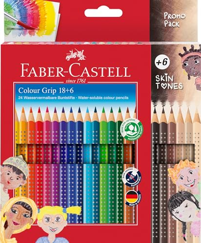 Faber-Castell 112819 - Buntstifte Set Colour Grip, 24-teilig, inkl. 6 hautfarben Buntstiften