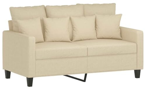 vidaXL Sofa 2-Sitzer, Loungesofa Couch mit Armlehnen Rückenkissen, Wohnzimmersofa Designsofa Metallgestell, Sitzmöbel Zweisitzer, Creme Stoff