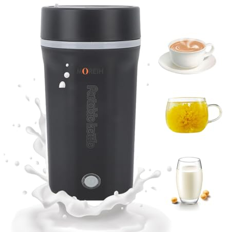 Bouilloire de voyage portable 500ml Bouilloire légère d’une tasse Bouilloire 300W Chauffage Smart Heating Hot Bottle 304, Mini bouilloire à thé en acier inoxydable 304 Tasse de voyage (Noir)