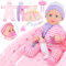 GirlDiary Realistische Mompe 12 Zoll mit Zubehör Set, 3 Kleider, Stubenwagen Bett, Fütterung Playset, Baby Puppen Mädchen für 3-8 Jahre, Baby Puppe Spielzeug mit Kleidung 00310
