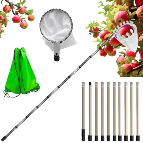 Forhandy Obstpflücker Apfelpflücker 4M Obstpflücker mit Teleskopstiel und Stoff, Obstpflücker für Kirschen, Pflaumenpflücker