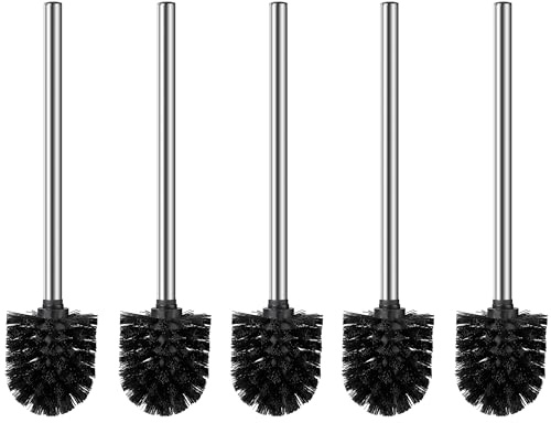 5er Set Klobürsten schwarz - WC Bürsten mit 8cm Durchmesser - Toilettenbürste mit Aluminiumgriff - Klobürsten in elegantem und edlem Design - Abnehmbare Bürstenköpfe