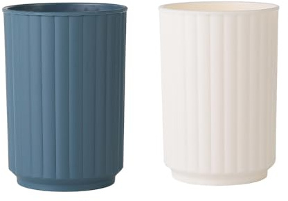 wongwongcat Wide Striped Toothbrush Cup 2Pcs, Simple Couple Toothbrush Cup, Large Capacity Bathroom Cup, Juice Cup, Reusable Water Cup (White&Blue)