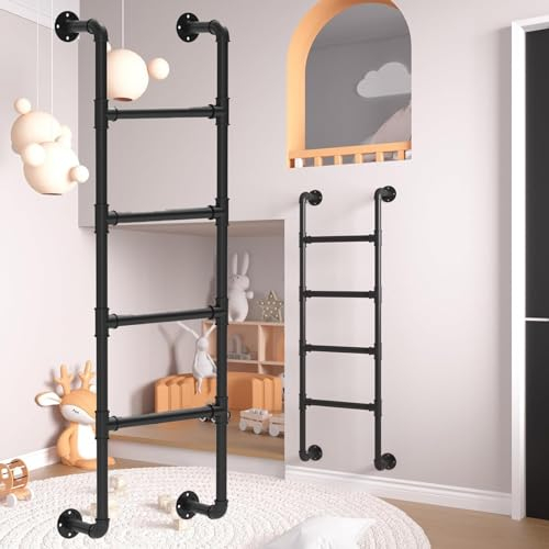 Wandmontierte Leiter für Etagenbett, Heimdekoration und Regale, Raumspartreppe Dekoleiter Metall, für Buchhandlung Schule Schlafzimmer, Stark und Robust(Schwarz)