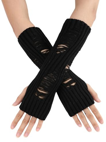 VASANA Fingerloser Handschuh, Armwärmer, Häkelhandschuh, Mädchen, zerrissener Punk, Gothic, Kleidung, Kostüm, Accessoires, Grunge-Handschuhe, Halloween, Kostüm, Party, kaltes Wetter, täglicher