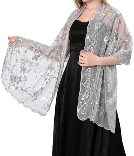 ZBHDEYG 1 styck damhalsduk, bröllopshalsduk, omlotthalsduk, halsduk för klänning, fest damhalsduk, paljett damhalsduk, silver, One size
