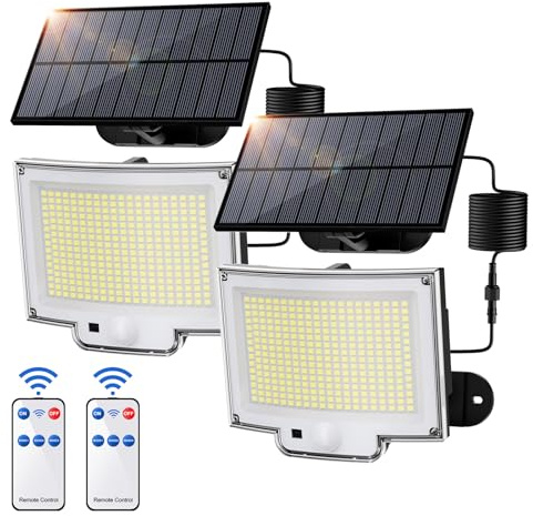 SIGRILL Solarlampen für Außen mit Bewegungsmelder, 318LED Solarleuchte Aussen mit 3 Modi, 5M Kabel, Solar Strahler IP65 Wasserdichte Solar Wandleuchte, Superhelle Solarleuchte für Außen, Garage