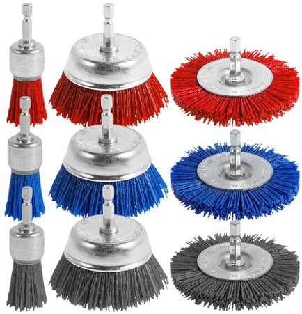 Kit spazzola a tazza ruota a filo, composto da carburo di silicio, spazzola a filamento in nylon abrasivo, spazzola a tazza per trapano a filamento in nylon, spazzole abrasive