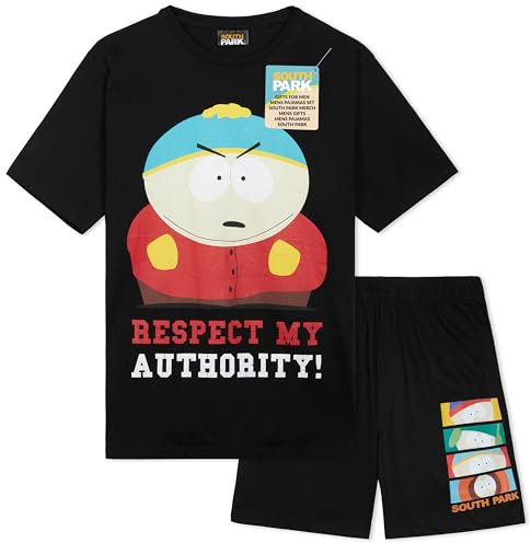 South Park pyjamasset för män, korta pyjamasset, bekväma nattkläder, andningsbara Stan Kyle Cartman Kenny nattkläder, gåvor för män, Svart, XXS