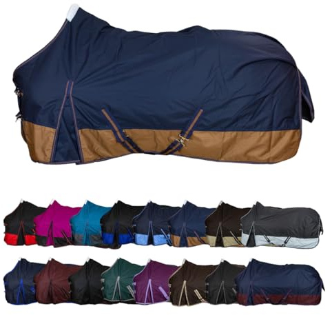 RL24 - Winterdecke Weidedecke Basicline 600D Dunkelblau/Braun 115 cm (100g) | Pferdedecke mit Füllung – atmungsaktive, Wind- & wasserdichte Outdoordecke mit Innenfutter & Kreuzbegurtung