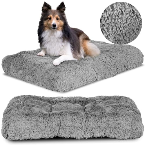 KING DOG Hundebett für Mittelgroße Hunde Flauschiges Betthaus für Hunde L 100 x 70 cm Komfortable Polsterung mit Rutschfester Unterlage Hundekorb Hundematratze Haustierbett in Grau