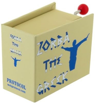 Lutèce Créations Hand-cranked music box/musical box in the shape of a book made of illustrated cardboard with 18-note musical mechanism - Zorba the greek - Zorba's dance (M. Theodorakis)