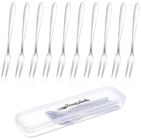 cobee 10 Pcs Escargot Forks Set, Small Fruit Fork with A Storage Box Stainless Steel Salad Forks, Dessert Cocktail Appetizer Forks for Dessert Cake Fruit Party Supplies(10)