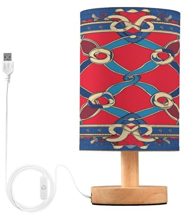 voucong Vintage Flower Pattern Red and Blue USB Table Lamp with USB Port for Glass Table Nightstand Light