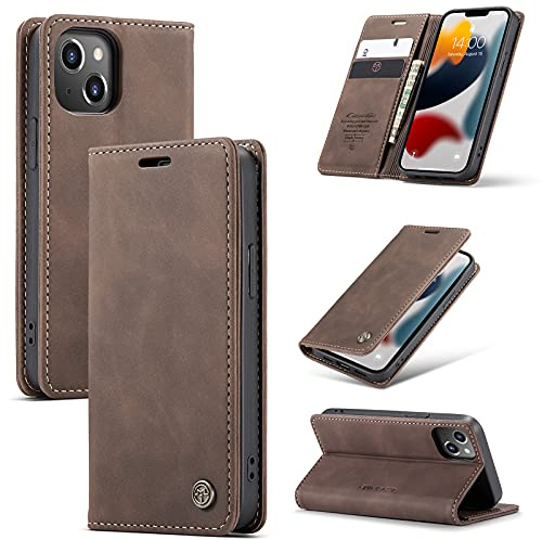 owlhold Handyhülle iPhone 13 Mini hülle klapphülle Premium Lederhülle Weiches Vintage-Nubukleder Faltbare Ständer Schutzhülle Kartenfach Standfunktion hülle iPhone 13 Mini - Kaffee