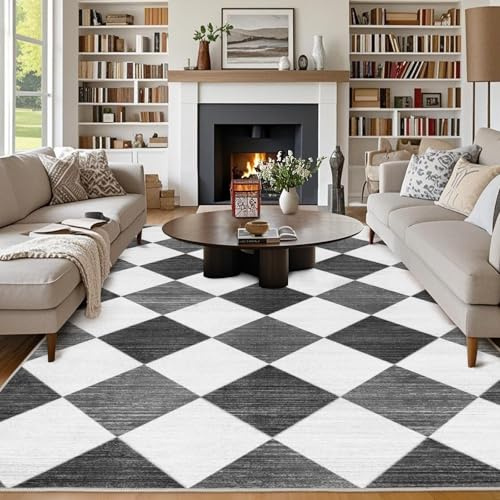 Chicnix Teppich Wohnzimmer, Großer Teppich 160x230 Waschbar Kurzflor rutschfest Weich, Moderner Kariert Geometrisch Muster Teppiche für Schlafzimmer Kinderzimmer Büro Esszimmer, Grau Grau