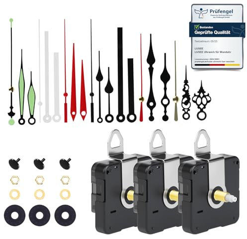 LUSEE 3 Pezzi Movimento Meccanismo Orologio da Parete con 7 Set di Lancette Orologio per Parti Riparazione dell'Orologio Parete Sostituzione (Lunghezza dell'asse: 20 mm / 0,78 Pollici)