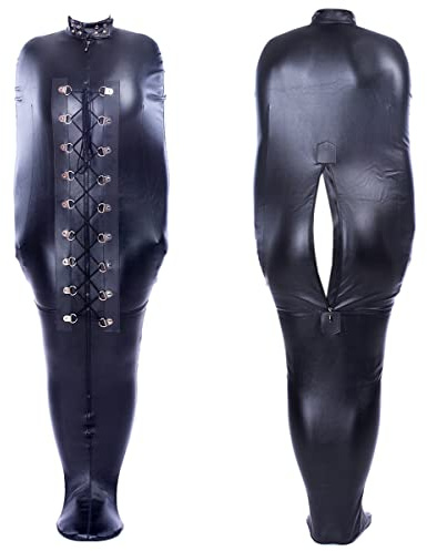 SAHOOSAFETY Saco de dormir de cuero for bondage, bolsa de sauna, bondage corporal, cadera, cremallera, camisa de fuerza, bolsas for brazos, ropa erótica, esposas, ataduras, lencería sexual, juguetes f