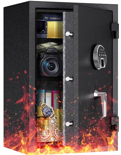 WASJOYE Biometrischer Feuerfester Tresor, Fingerabdruck Möbeltresore mit Digitale Tastatur und Typ-C-Aufladung, Safe Box Wasserdicht für Dokumente & Bargeld, Tresor für Zuhause, Hotel, Büro, 99L
