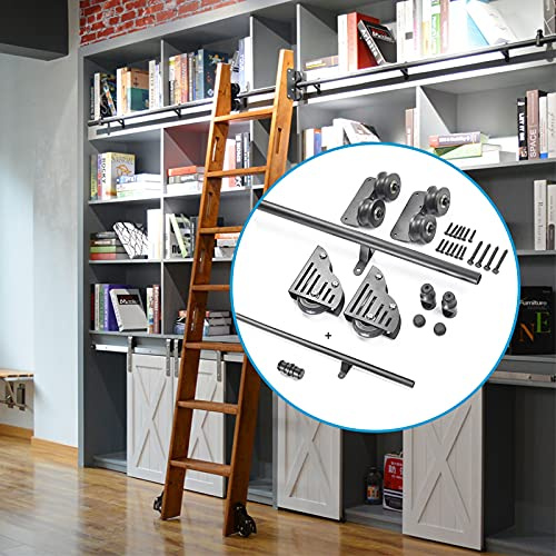 FHSLKXIM Ferramenta per Porte scorrevoli da fienile,ferramenta per librerie scorrevoli con Tubo Tondo,Kit di binari per ferramenta a rulli,rotaia da 1 m + Accessori di estensio,Black-600cm