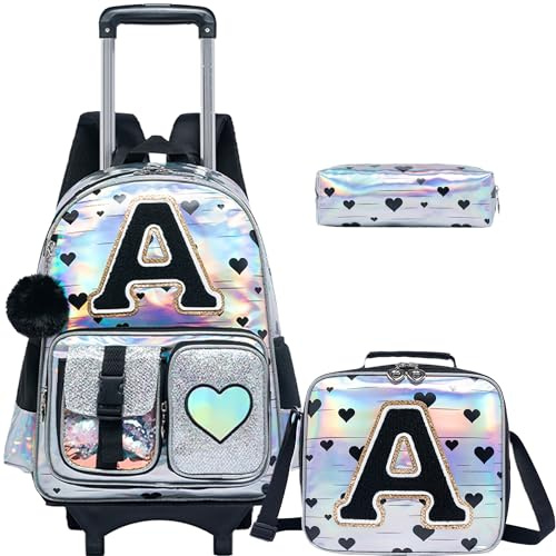HTgroce Schulranzen mit Rollen, Mädchen Rucksack mit Rollen für Kinder Rucksack Girls School Bag Trolley 3. klasse