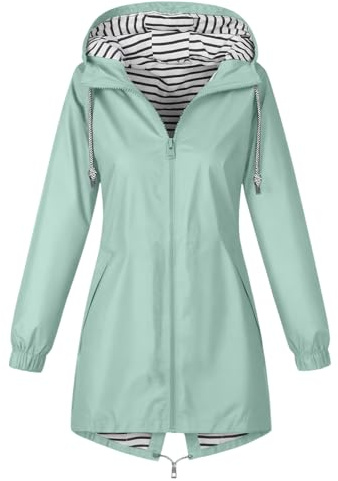 CSKJ Regenjacke Damen Wasserdicht Atmungsaktiv Softshelljacke Lang Übergangsjacke Einfarbige Outdoor Regenmantel mit Kapuze Funktionsjacke Leichte Gefüttert Windbreaker Große Größen Regenparka S-5XL